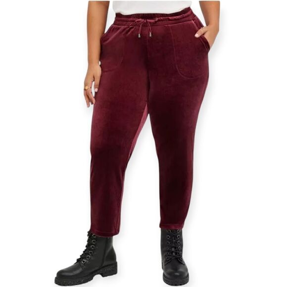 00X 10W Medium Red Pull On Relaxed Taper Velvet High Rise Pant Zinfandel NWOT - Picture 1 of 7